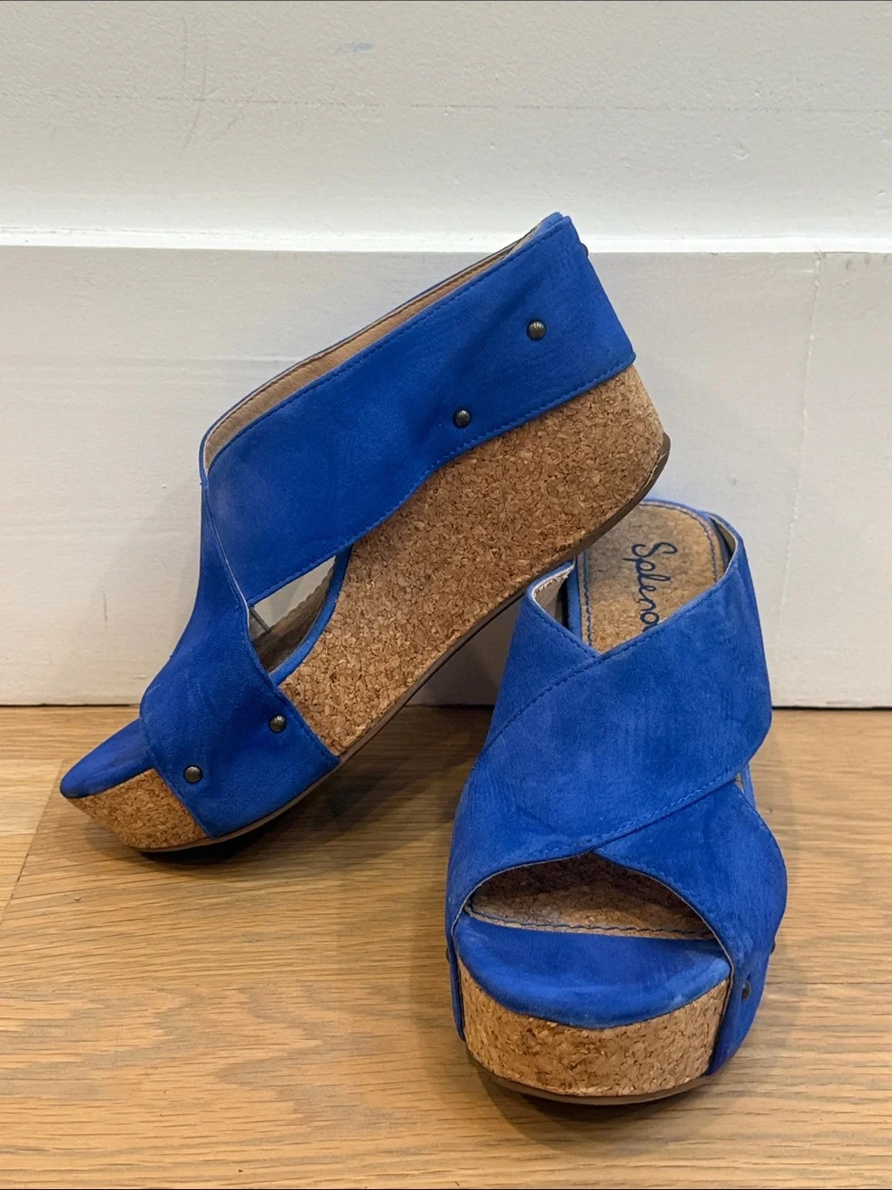 Splendid Royal Blue Suede Crisscross Platform Wedge